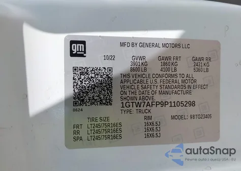 2023 GMC Savana Cargo Rwd 2500 Regular Wheelbase Work Van z USA, uszkodzony, nr VIN 1GTW7AFP9P1105298